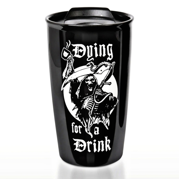 Alchemy Gothic “Dying for a Drink” Travel Mug Double-Walled Ceramic 12oz LAST 1 - Picture 3 of 5